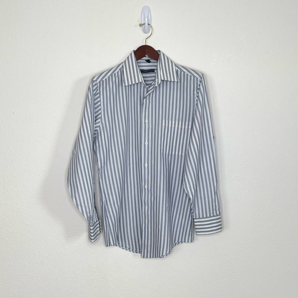 Geoffrey Beene Long Sleeve Dress Shirt Size 15 32/33 Blue Stripe